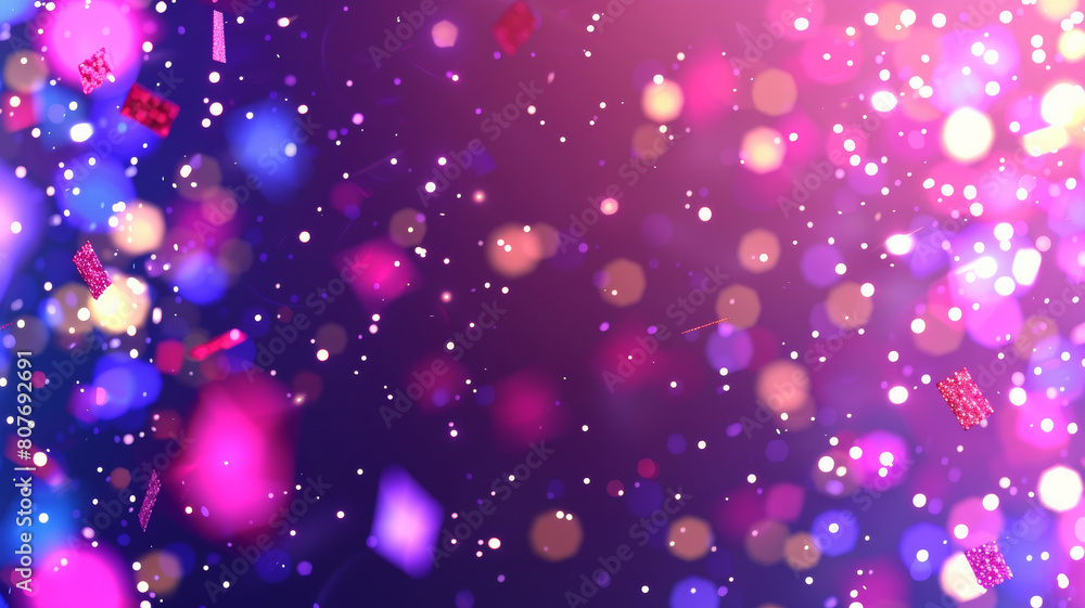 A colorful background with pink and blue dots and stars