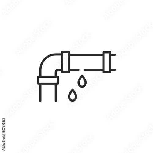Leaking pipe icon representing plumbing issues and the importance of water conservation and maintenance. Depicts a pipe with water droplets, indicating the need for repair. Vector illustration 