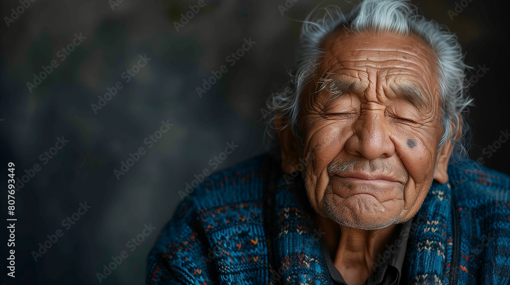 Old man with white hair and blue sweater. Generative AI Old man with white hair and blue sweater. Generative AI
