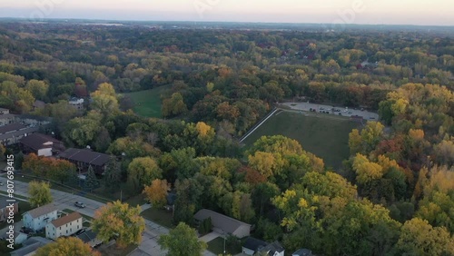 Aerial view of Green Bay Wisconsin Baird Creek Park hills and disc golf course photo