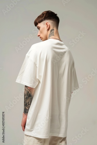 Oversized white T-shirt. Product Photography Mockup on Isolated Background