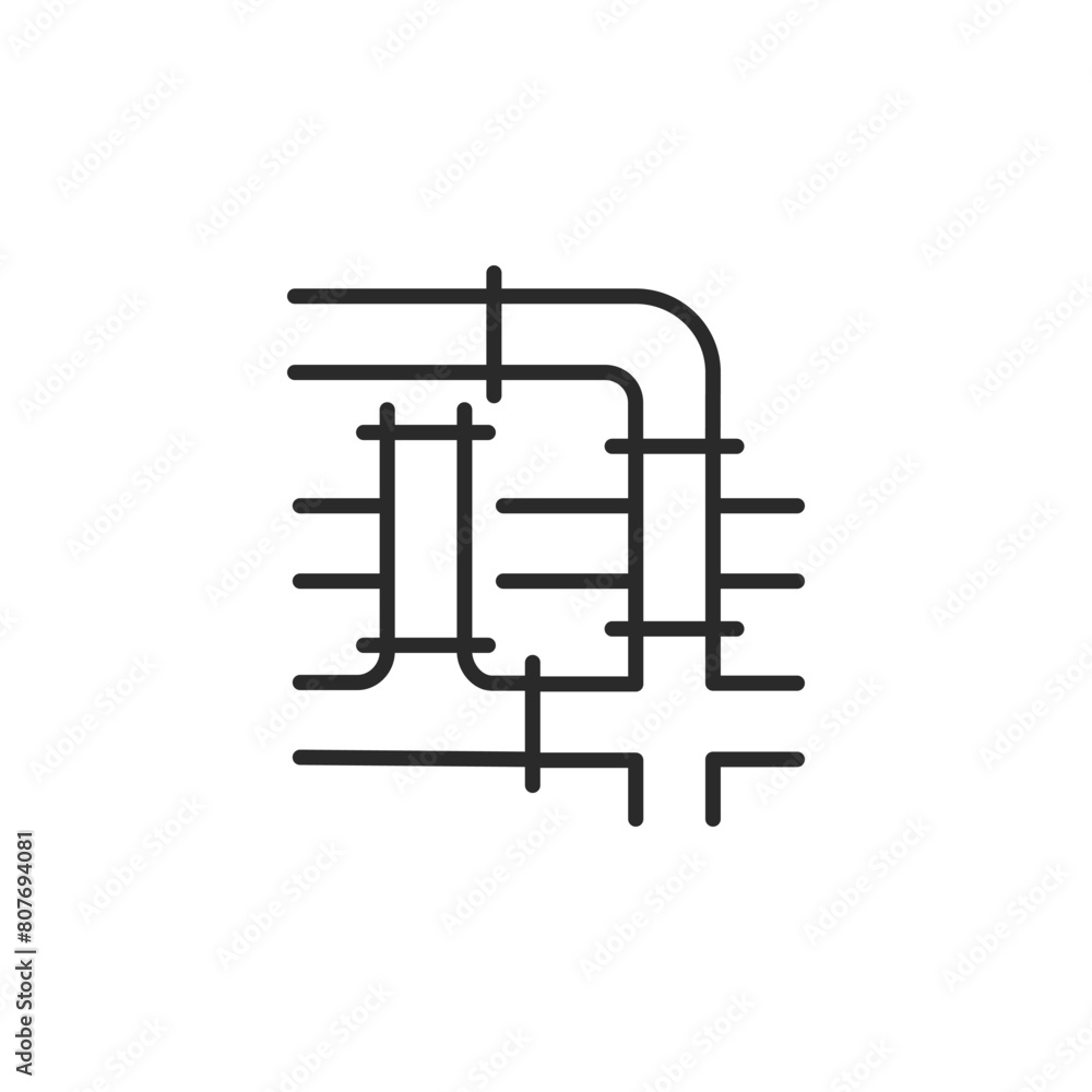 Plumbing network icon featuring a complex arrangement of pipes, ideal for architectural diagrams, plumbing services, and infrastructure layout plans. Vector illustration Plumbing network icon featuring a complex arrangement of pipes, ideal for architectural diagrams, plumbing services, and infrastructure layout plans. Vector illustration