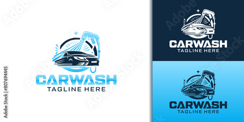 Pressure car wash logo design, car wash and automobile detailing vector template, Logo car wash on light background.
