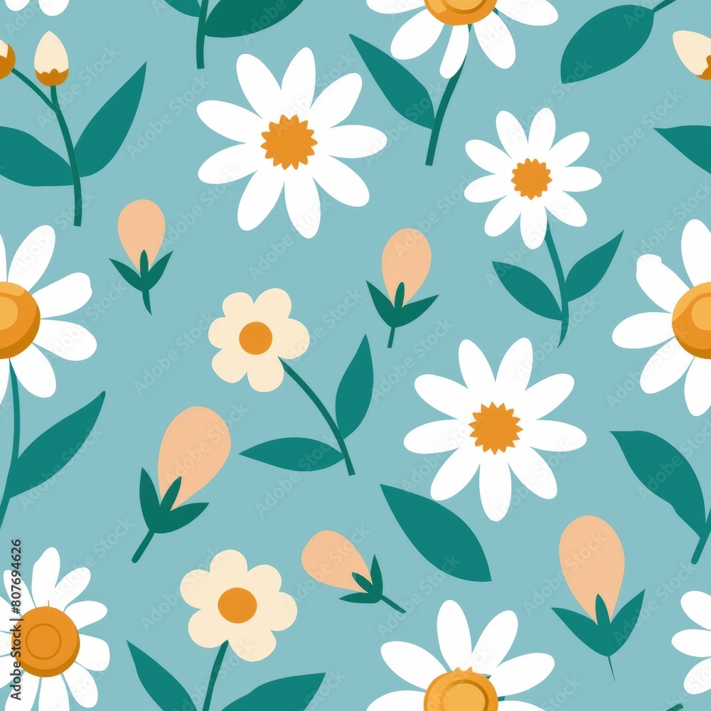 Seamless pattern of simple floral motifs like daisies or tulips, adding a touch of nature-inspired elegance to your gift wrap, Generative AI Seamless pattern of simple floral motifs like daisies or tulips, adding a touch of nature-inspired elegance to your gift wrap, Generative AI