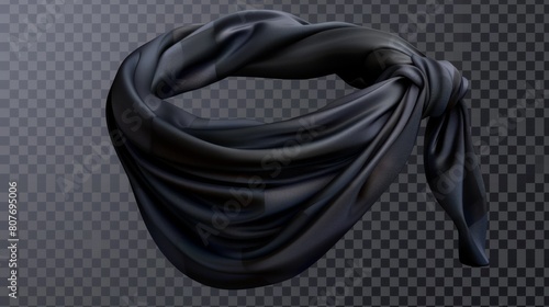 Blank black cloth bandana for head or wrist. Blank sportswear, kerchief sportswear, biker apparel fashion design isolated on transparent background, Realistic 3D modern illustration. photo