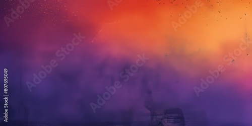 A purple and orange background with a blurry image of a car
