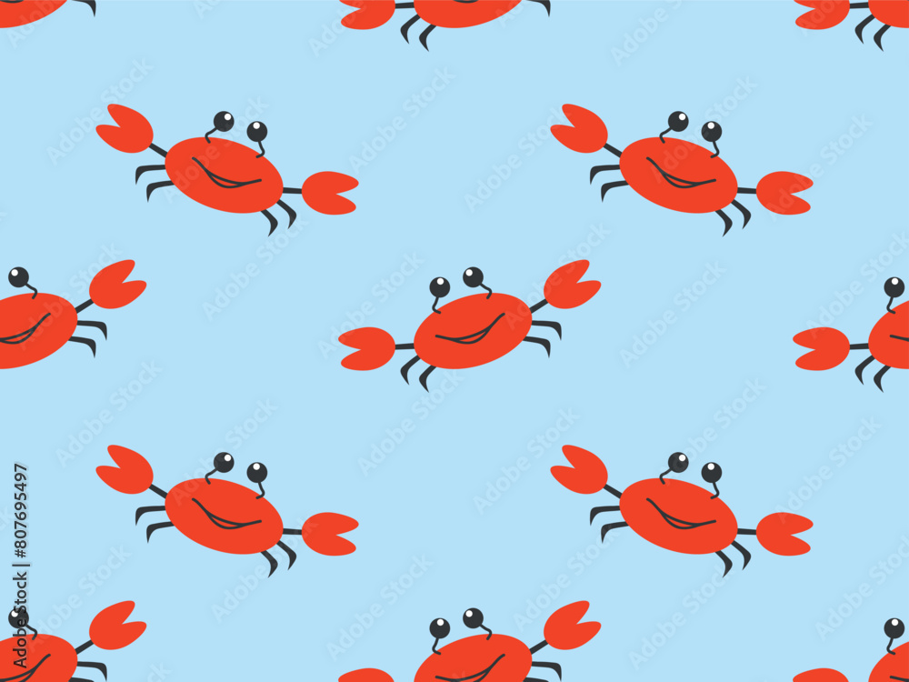 Seamless pattern with cartoon crabs on a blue background. Sea creatures vector illustration Seamless pattern with cartoon crabs on a blue background. Sea creatures vector illustration