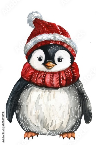 Cute penguin in a festive Santa hat. Perfect for Christmas designs