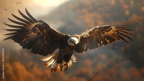 Majestic eagle spreading its wings in flight. © Ahmad