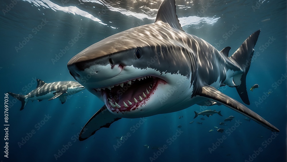 Naklejka premium Shark in the sea Great White Shark