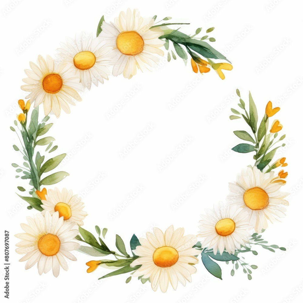 daisy themed frame or border for photos and text. watercolor illustration, Perfect for nursery art, simple clipart, single object, white color background. Daisies summer flower. daisy themed frame or border for photos and text. watercolor illustration, Perfect for nursery art, simple clipart, single object, white color background. Daisies summer flower.