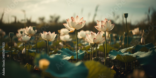 Lotus flowers blooming in the pond. Lotus flower background