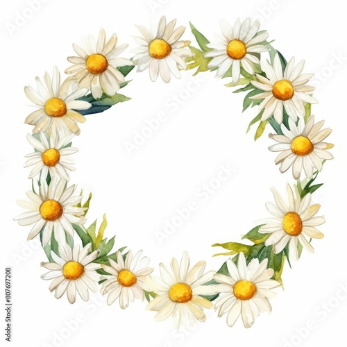 daisy themed frame or border for photos and text. watercolor illustration, Perfect for nursery art, simple clipart, single object, white color background. Daisies summer flower. © JR BEE