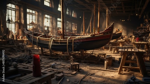 Roman shipyard builds warship with skilled craftsmen photo