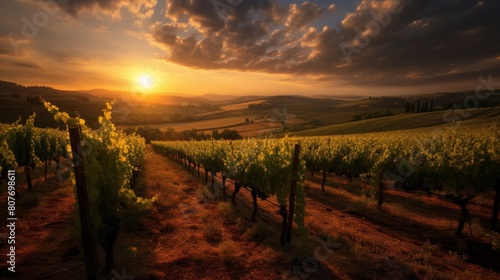Vineyard in Rome radiates in sunset s golden hues