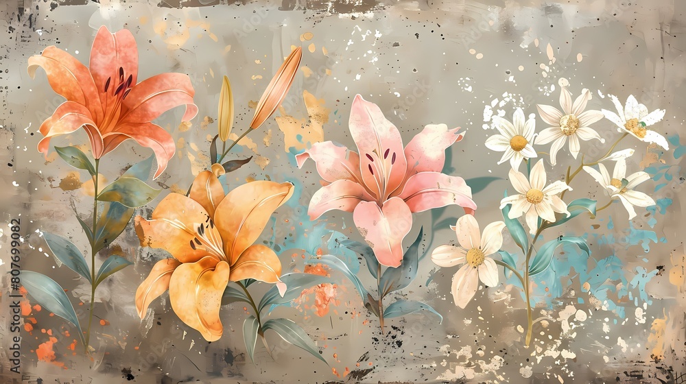 colorful lilies plants pattern illustration poster background
