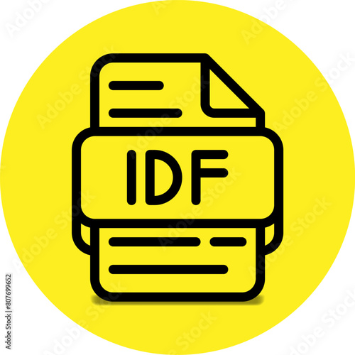 Idf file type icon. files and document format extension. with an outline style design and a bright yellow background