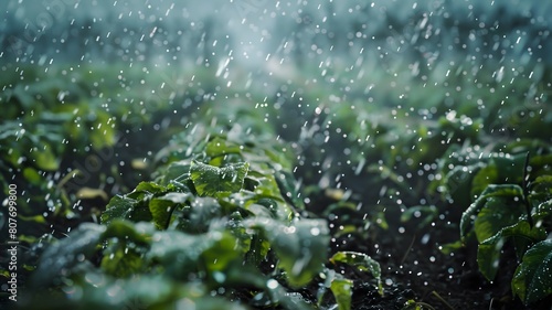  A dramatic scene of heavy hail pelting down on crops, highlighting the vulnerability of agriculture to extreme weather events on World Environment Day.   © Zestify