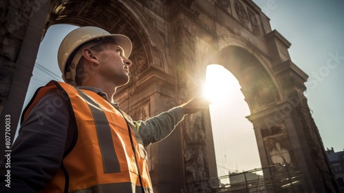 Roman engineer overseeing construction of grand arch