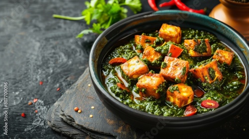 A bowl filled with nutritious spinach and tofu, bursting with vibrant colors