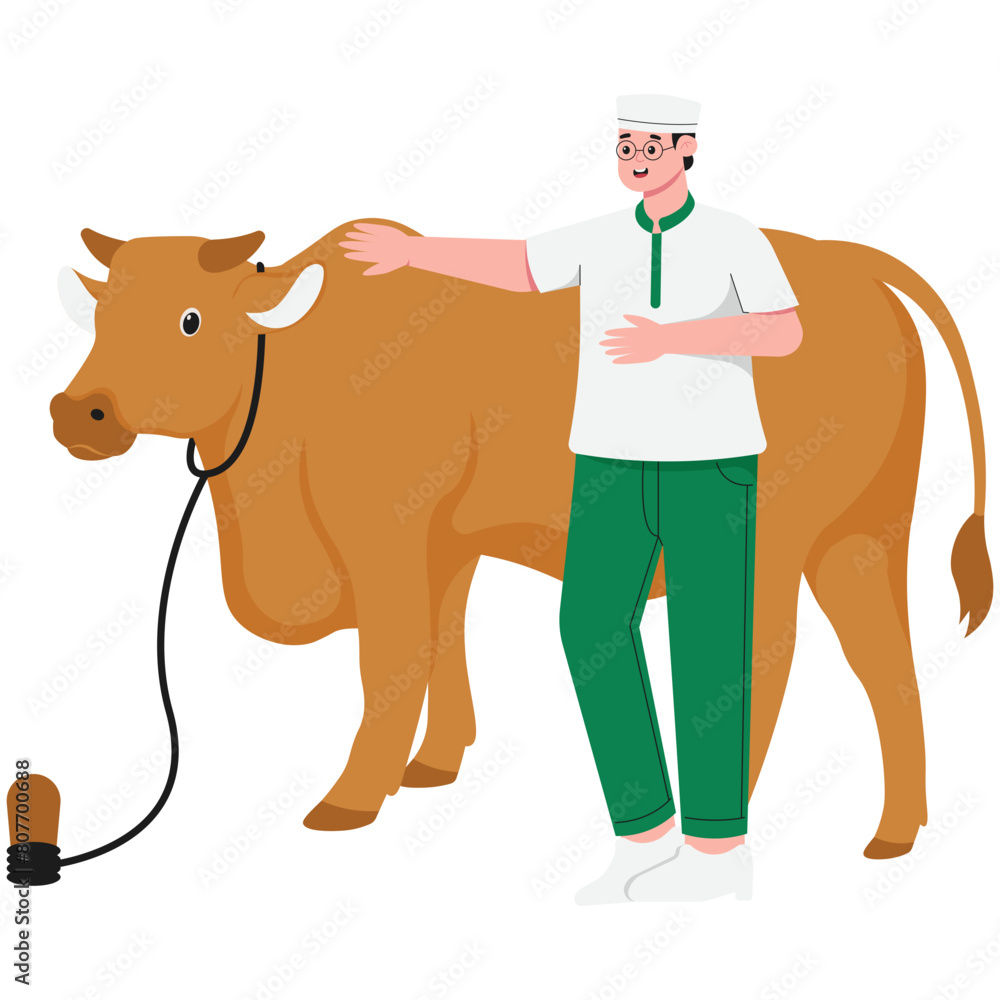 Man Holding Sacrifice Cow Illustration Man Holding Sacrifice Cow Illustration