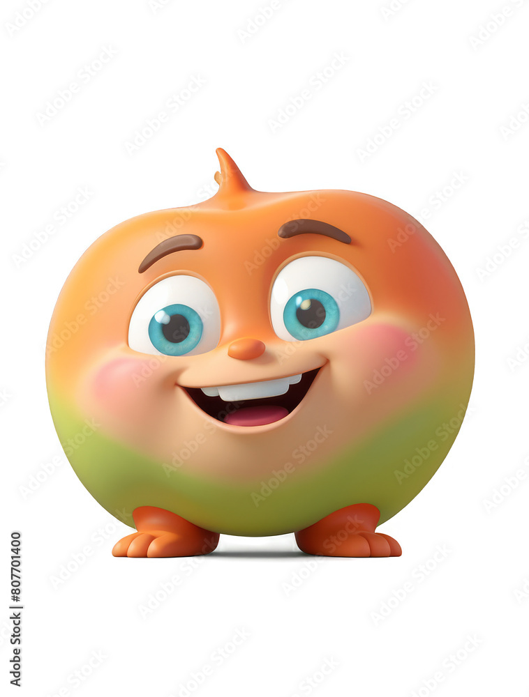 Fototapeta premium Cute 3D cartoon peach mascot character. Transparent background. AI.