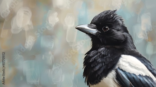 Playful magpie with a mischievous glint in its eye. photo