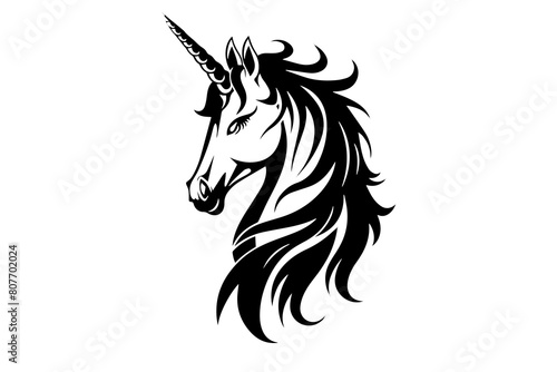 Enchanting Unicorn  Elegant Logo Vector Design in Black and White.