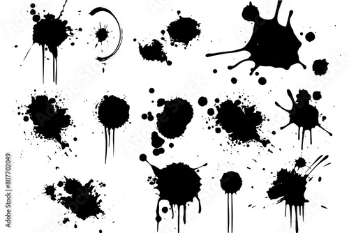 Ink Splatter  Vector Set of Grunge Stains and Spots in Black and White.