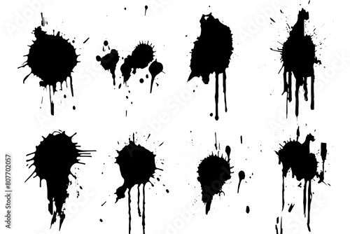 Abstract Ink Splatter Vector Set  Grungy Black and White Texture.