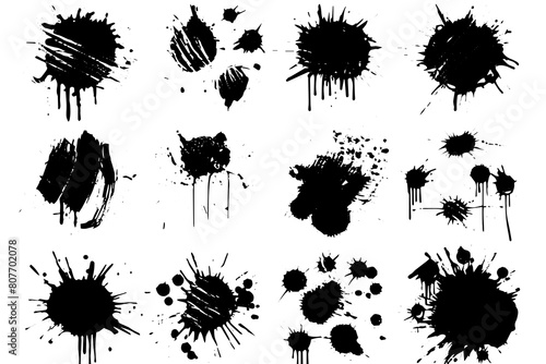 Ink Splash Vector Set  Abstract Grunge Stains  Drops  and Spatters in Black and White.