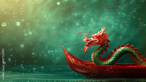 Dragon Boat on green background,Dragon boat  festival, copy space
