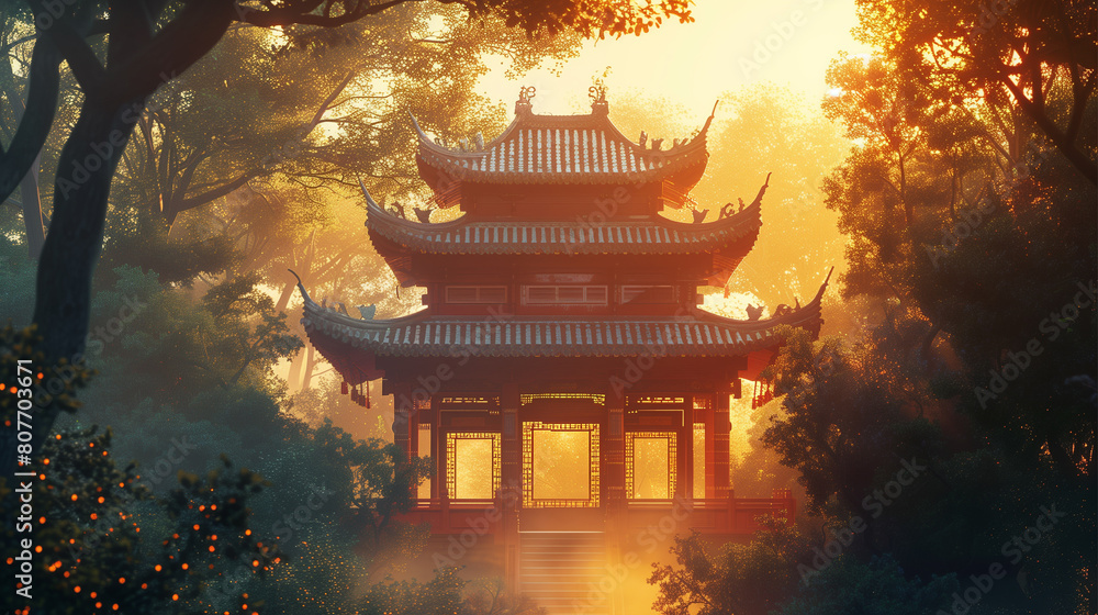 : beautiful landscape of a Chinese temple in the middle of the forest. : beautiful landscape of a Chinese temple in the middle of the forest.