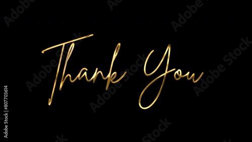 Thank you text animation. 4K Rendering Handwriting Animated in gold color with ink drops. Suitable for End Title or End Screen Video, Celebration, Wishes, Events, Messages, Holiday
