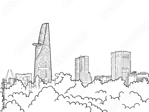 HO CHI MINH CITY, VIETNAM - Feb 26, 2024 sketch of Ho Chi Minh City Skyline  