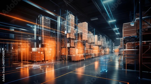 Advanced digital infrastructure visualizing logistics in a modern warehouse