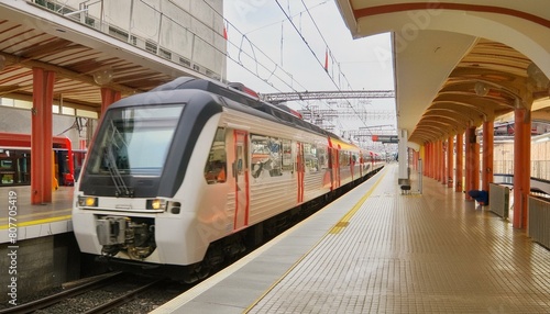 a train traveling through a train station next to a platform