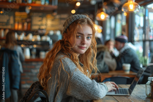 Wallpaper Mural A novelist deeply engrossed in writing at a laptop in a calm cafe with minimal patrons and soft background music.. AI generated. Torontodigital.ca