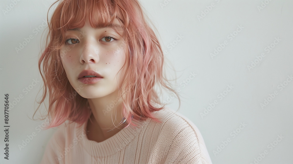 若いファッションモデル ピンクの髪 若いファッションモデル ピンクの髪