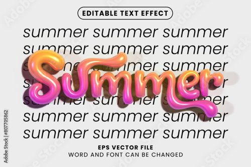 3d inflated chrome colorful summer text effect. Glossy holographic inflated text style