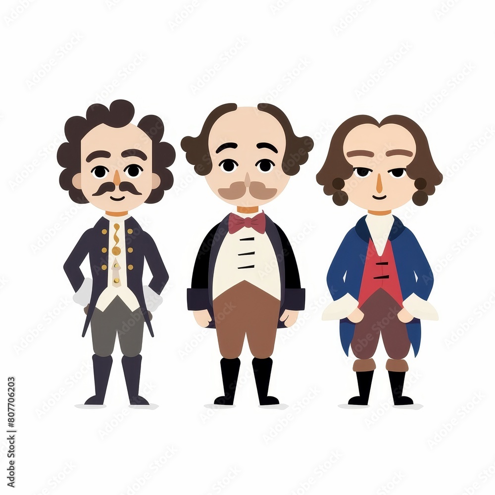 Three men dressed in old fashioned clothing stand in a row Three men dressed in old fashioned clothing stand in a row