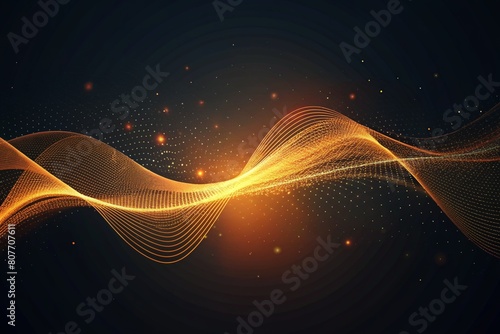 Abstract Golden Dots Connect and Aesthetic Wavy Lines Background Big Data Stream  Abstract luxury stylish background