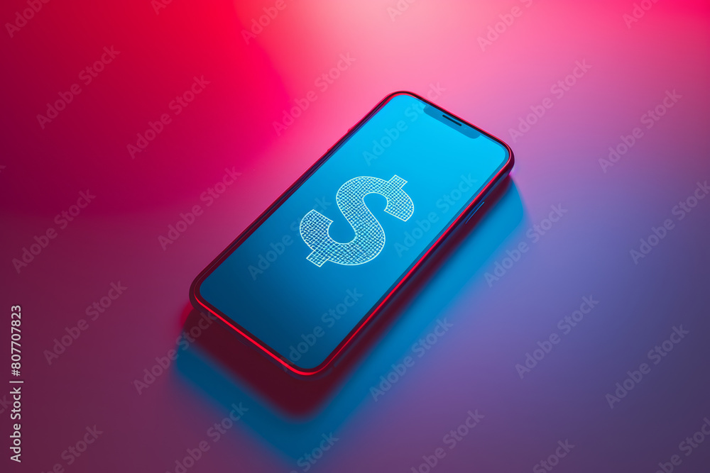 Vibrant cellphone showing iconic app logo, neon lights. Vibrant cellphone showing iconic app logo, neon lights.