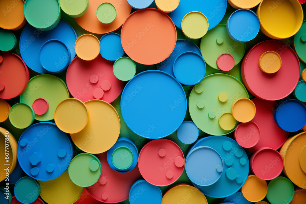 Colorful plastic lids create a sea of vibrant circles. Colorful plastic lids create a sea of vibrant circles.
