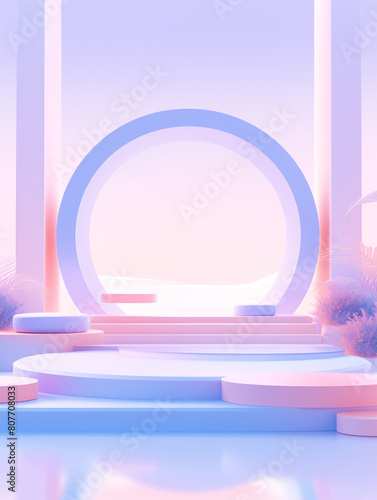 Stage design render  minimalism  stage design  C4D booth  dreamy  simple  blue-purple.
