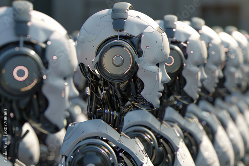Rows of humanoid robots, symbolizing the merge of future innovation and potential anonymity. © Victor Bertrand