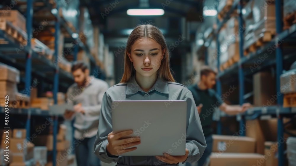 A Woman Using Tablet in Warehouse A Woman Using Tablet in Warehouse