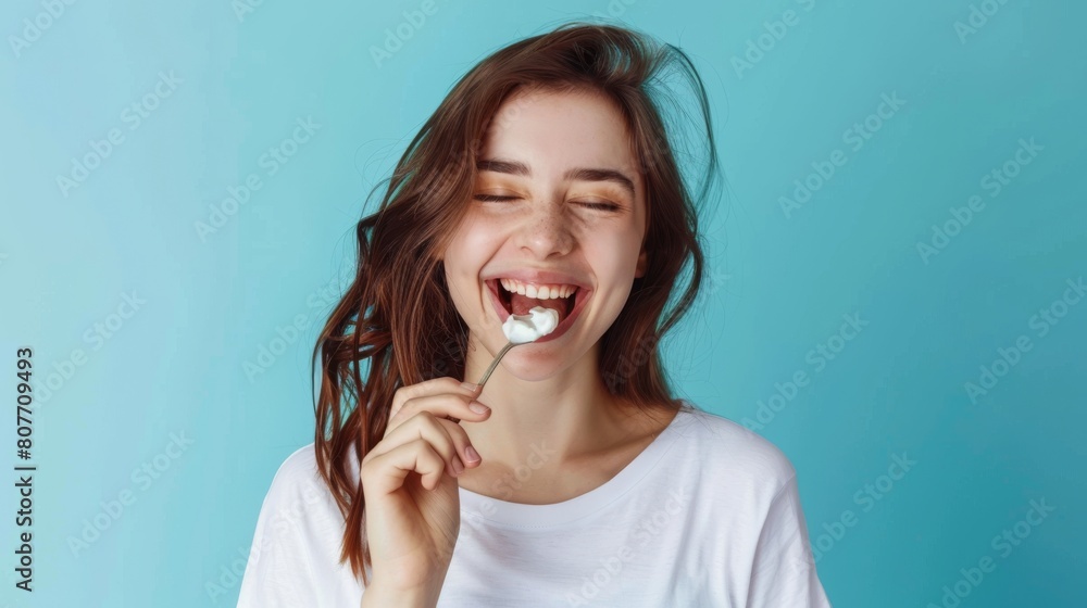 Woman Enjoying a Creamy Snack Woman Enjoying a Creamy Snack