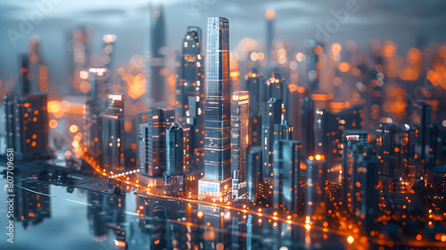 Wallpaper Mural A skyscraper model, with futuristic lighting as the background, during a cityscape exhibition Torontodigital.ca