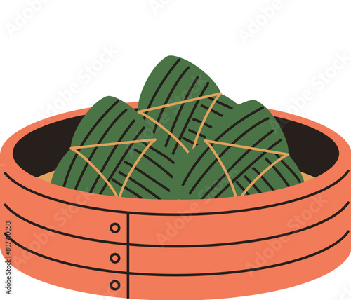 Zongzis in the bamboo made food steamer